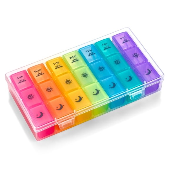 MEDca Weekly Multicolor Pill Organizer – 3 Times-a-Day Medicine Dispenser, Plastic Storage Container