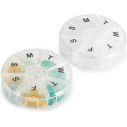 MEDca Weekly Large Round Travel Pill Organizer with 7-Day Pills Container, Multicolor 2 Pack