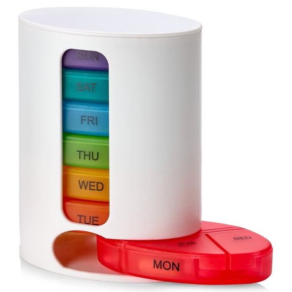 MEDca Weekly Pill Case, 7 Stackable Compartments, 4-Times Daily, White