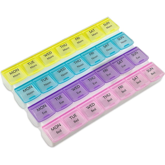 MEDca Weekly Pill Organizer, 4-Times-a-Day, BPA-Free Plastic Container