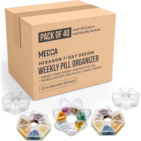 MEDca Weekly Pill Organizer Clear 7-Sided Pill Reminder, Hexagon Shaped, Case of 100