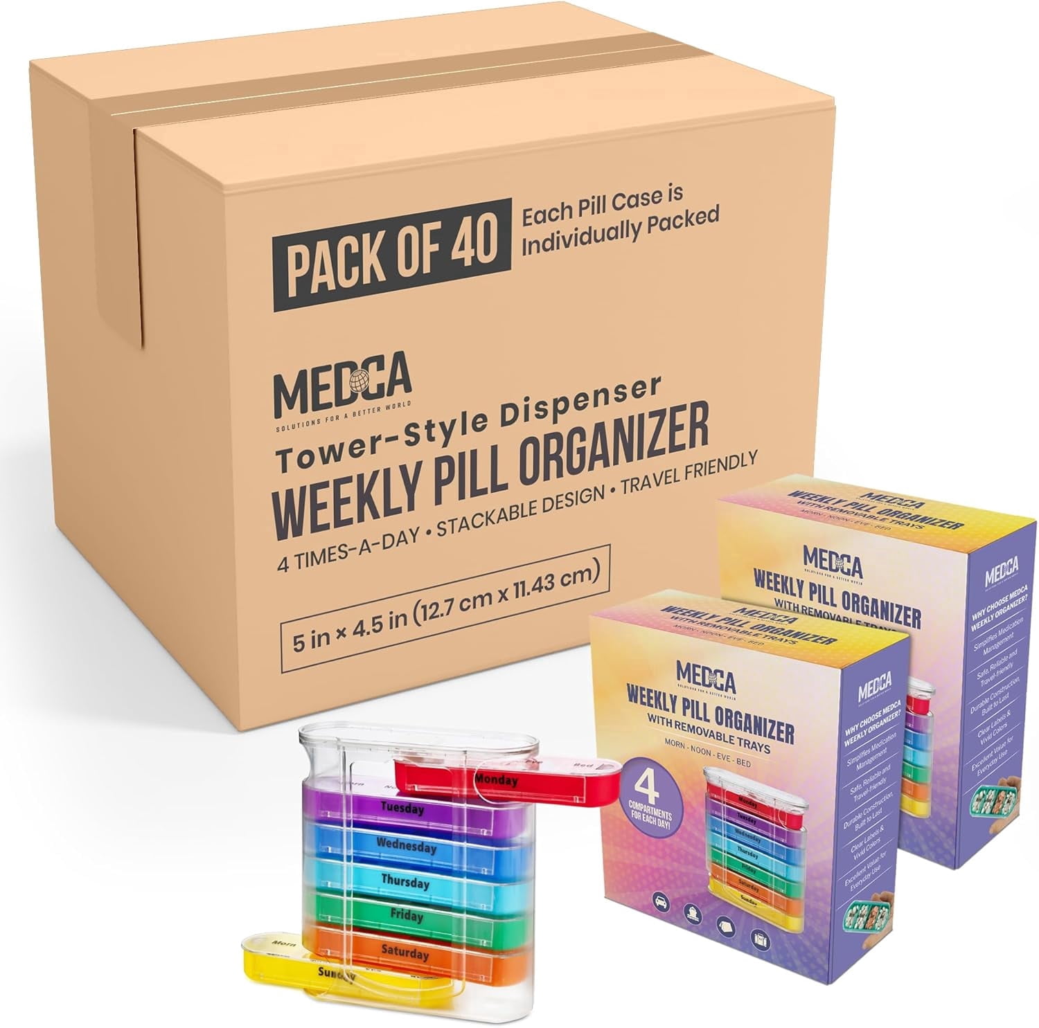 MEDca Weekly Pill Organizer, Four Times-a-Day, 1 Dispenser with ...
