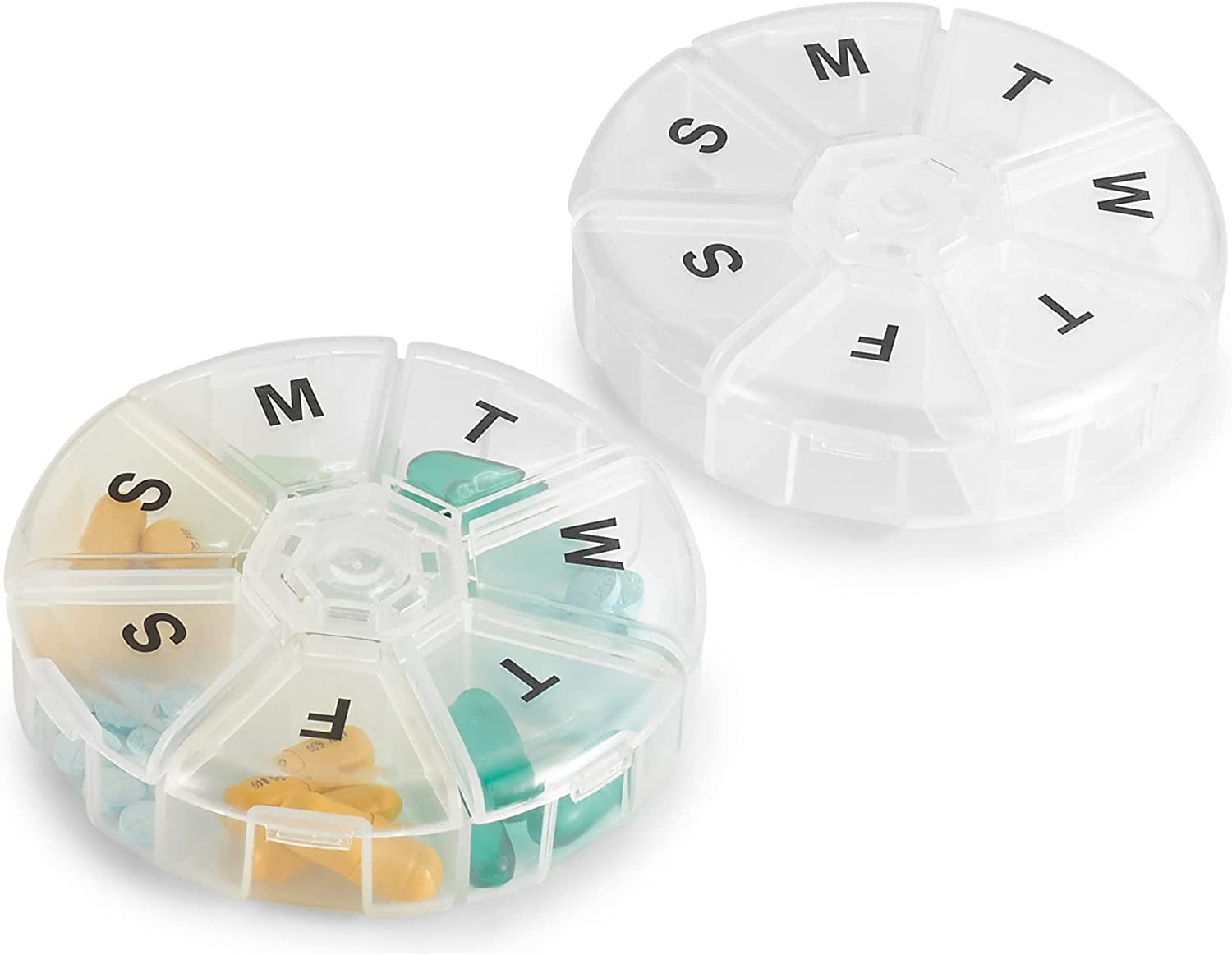 MEDca Weekly Pill Organizer Large Round Travel Medication (Pack of 2) 7 Day Pills Container