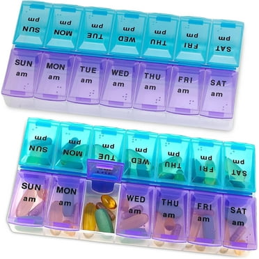 MEDca Weekly Pill Organizer, Twice-a-Day, 2 Pill Organizer Extra Large - Blue