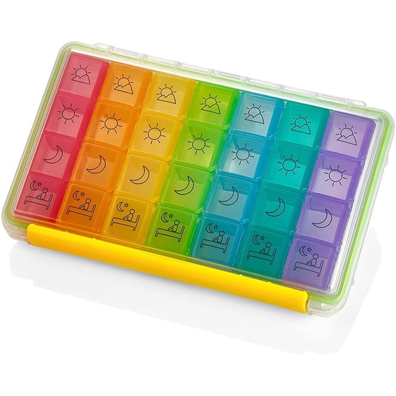 MEDca 7-Day Colorful Weekly Pill Organizer, Portable 4 Times-a-Day Case