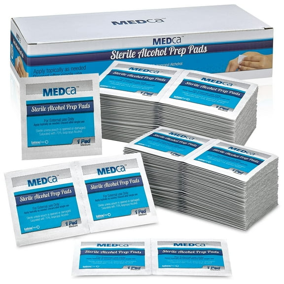 MEDca Wipes Sterile Alcohol Prep Antiseptic Sanitizer Swab Cotton 1 Pads, 2-Ply Box 1000.