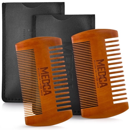 MEDca Wooden Beard Comb for Men - Pack of 2, H x 1.38" Handcrafted Solid Beechwood Beard Combs