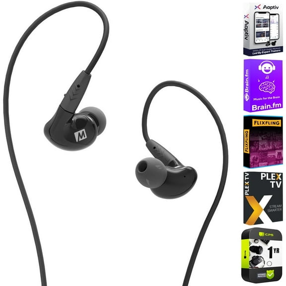 MEE Audio EP-P2-BK-MEE Pinnacle P2 Hi Fidelity Audiophile In-Ear Headphone with Detachable Cables Black Bundle with Audio Entertainment Essentials Bundle 2020 and 1 Year Extended Protection Plan