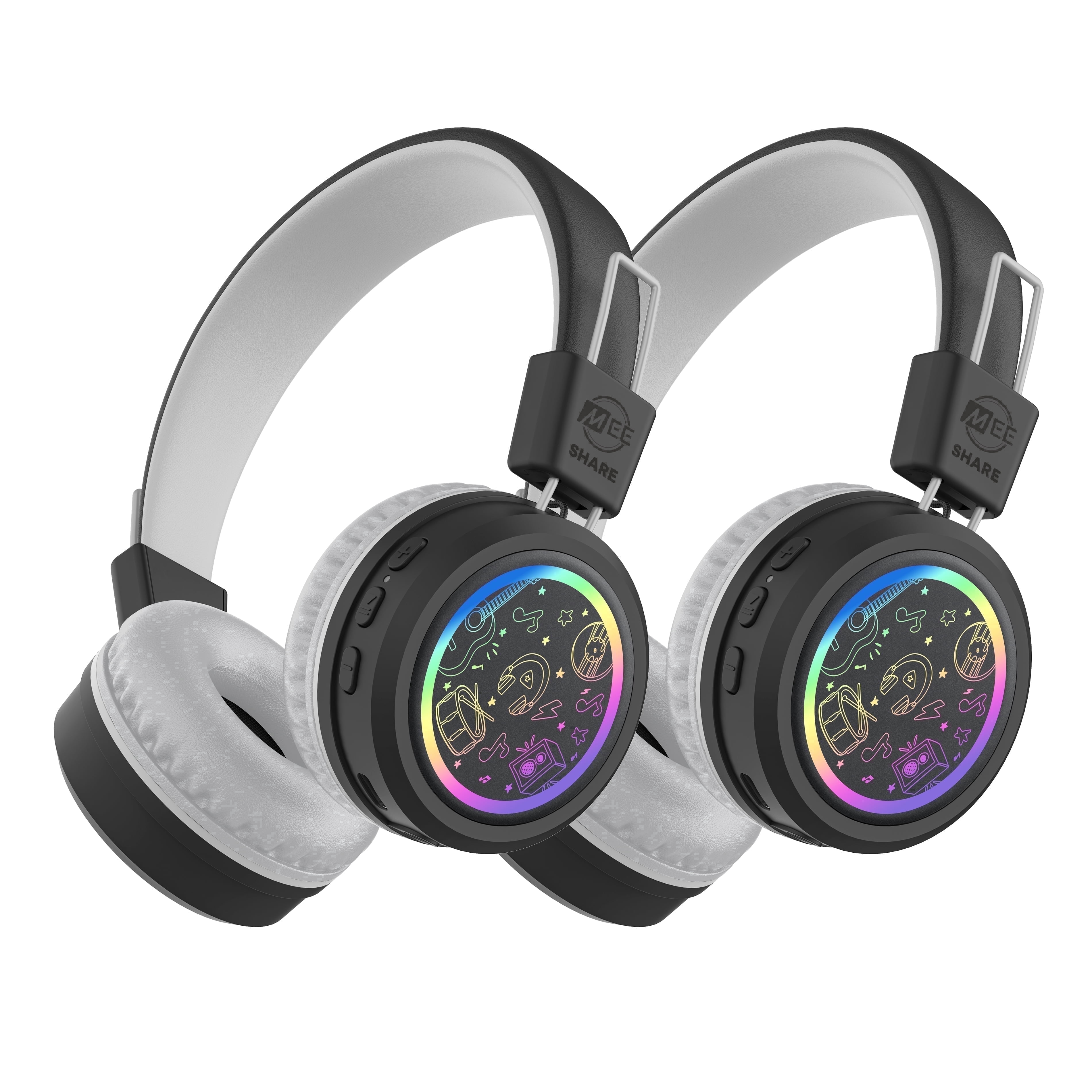 MEE audio 2-Pack of KidJamz Bluetooth Wireless Headphones for Kids w/ Multipoint, LED Lights, 40h battery; Mic; Children's Headset for School/Classroom/Online Learning (KJ55BT-S, 2 PACK)