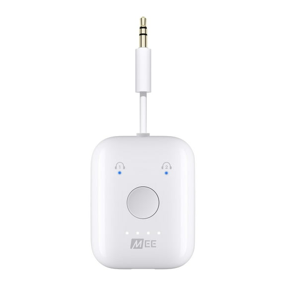 MEE audio Connect Air In-Flight Bluetooth Transmitter Adapter for AirPods / Other Headphones; 3.5mm AUX Jack (White)