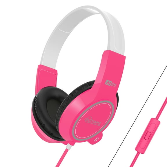 MEE audio KidJamz 3 Kids Safe Listening Headphones with Volume Limiter & Built-in Microphone, Adjustable On-Ear Headset w/ 3.5mm Jack & Tangle-Free Cord for Online Learning/School/Travel/Tablet（Pink）