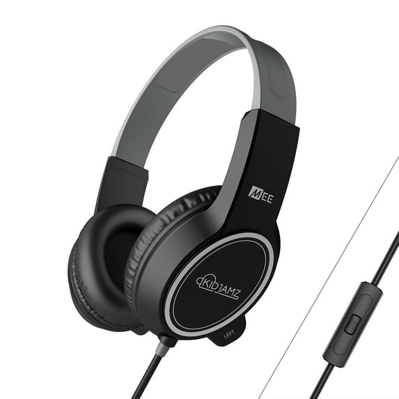 MEE audio KidJamz 3 Kids Safe Listening Headphones with Volume Limiter & Built-in Microphone, Adjustable On-Ear Headset w/ 3.5mm Jack & Tangle-Free Cord for Online Learning/School/Travel/Tablet（Black）