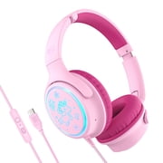 MEE audio KidJamz KJ65U Over-Ear USB-C Kids Headphones w/ LED Lights, Volume Limiter for iPhone & Other Type C Devices Pink