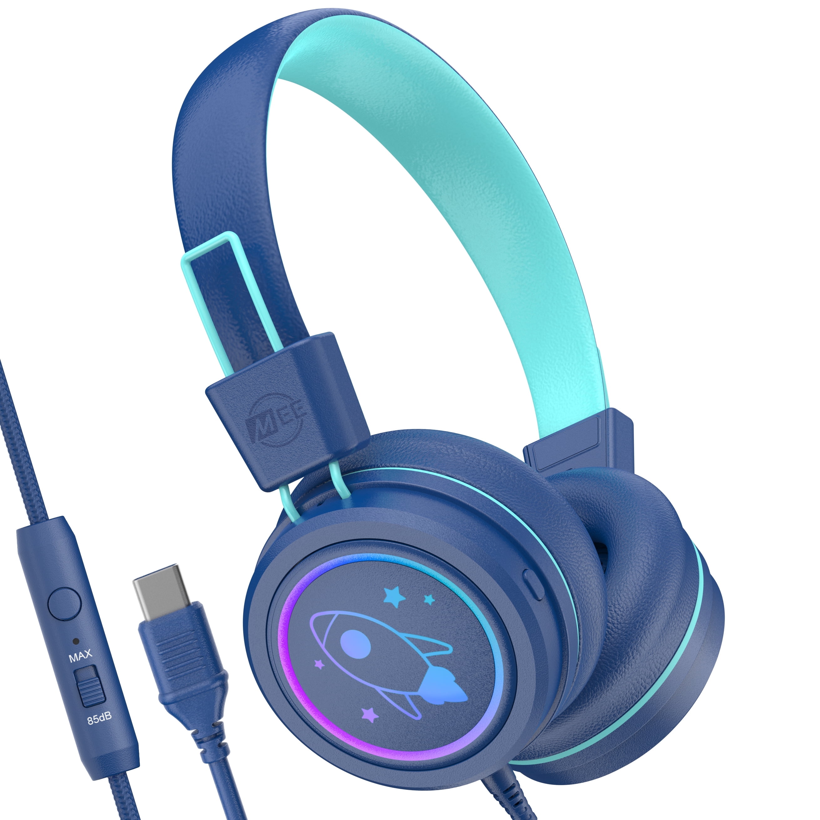 MEE audio KidJamz Safe Listening USB-C Kids Headphones w/ LED Lights ...