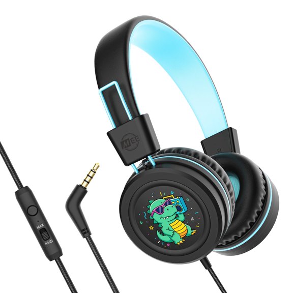 MEE audio KidJamz Wired Headphones w/ 3.5mm Plug, Safe Listening Kids Headset for School (Black)