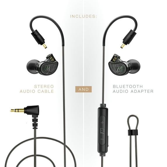 MEE audio M6 PRO Musicians' In-Ear Monitors Wired + Wireless Combo Pack w/ Cable + Bluetooth Adapter (Black)