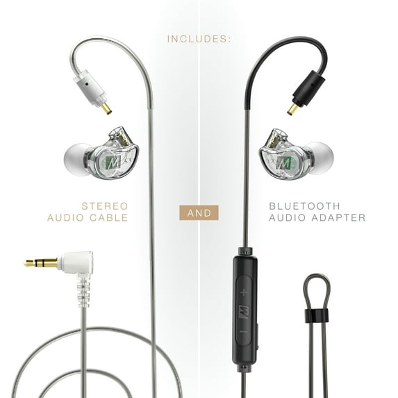 MEE audio M6 PRO Musicians' In-Ear Monitors Wired + Wireless Combo Pack w/ Cable + Bluetooth Adapter (Clear)