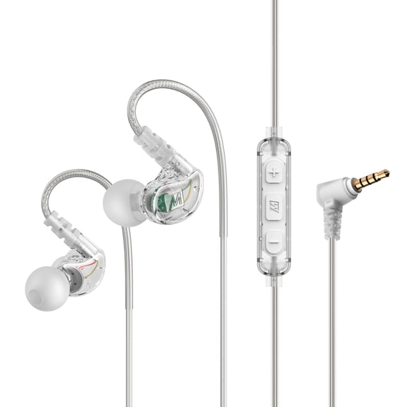 MEE audio M6 Sport Wired Earbuds for Running/Gym/Workouts with Memory Wire Earhooks and 3-Button Remote (Clear)