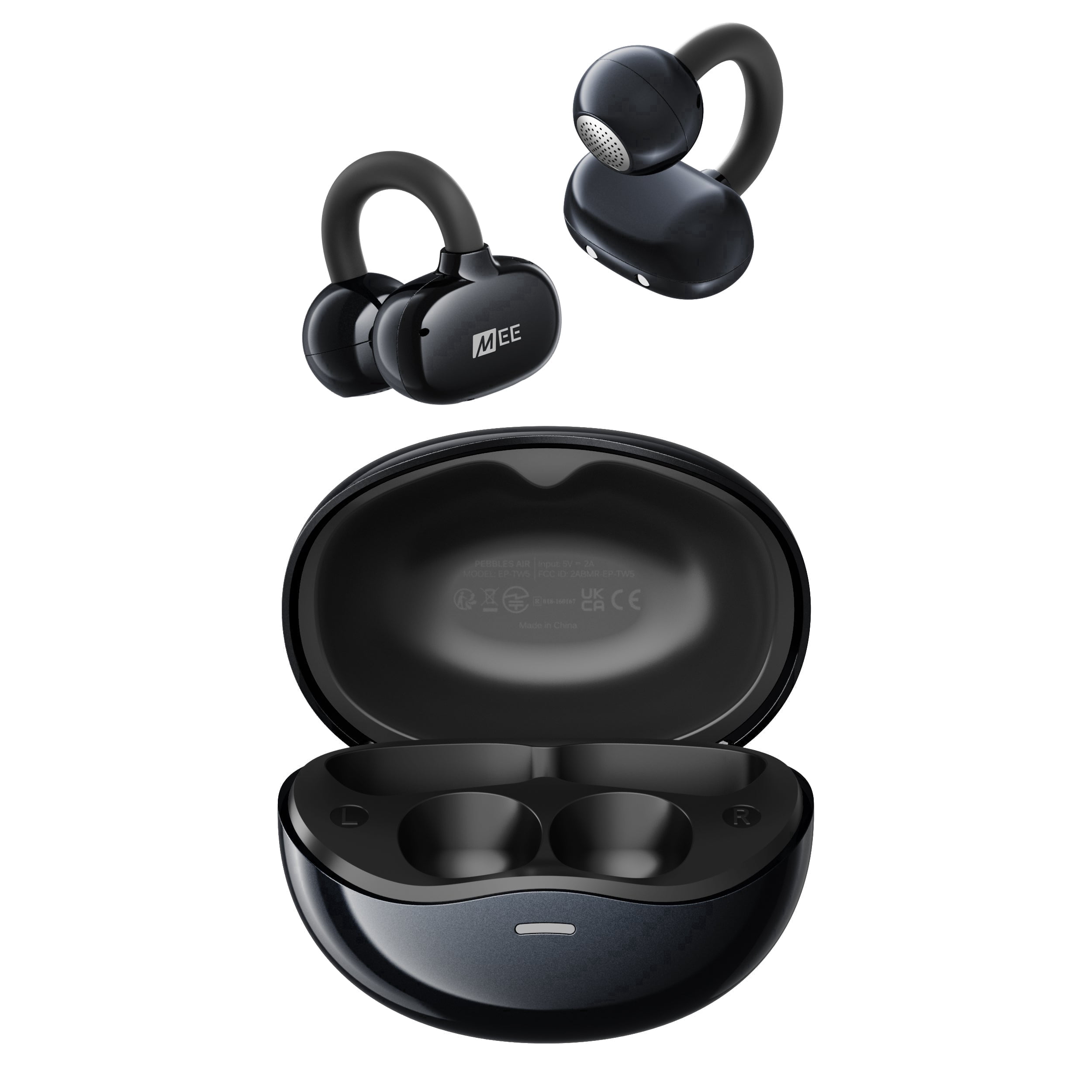 MEE audio Pebbles Air Open Ear True Wireless Earbuds: Earclip Headphones with Headset (Onyx)