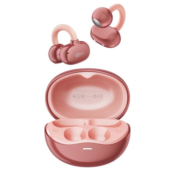 MEE audio Pebbles Air Open Ear True Wireless Earbuds: Earclip Headphones with Headset (Rose Gold)