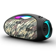MEE audio partySPKR Bluetooth Wireless Speaker with Dynamic LED Lighting, 2 Subwoofers for Powerful Sound, Connect 100+ Together; Large Yet Portable for Indoor/Outdoor Use (Camo)