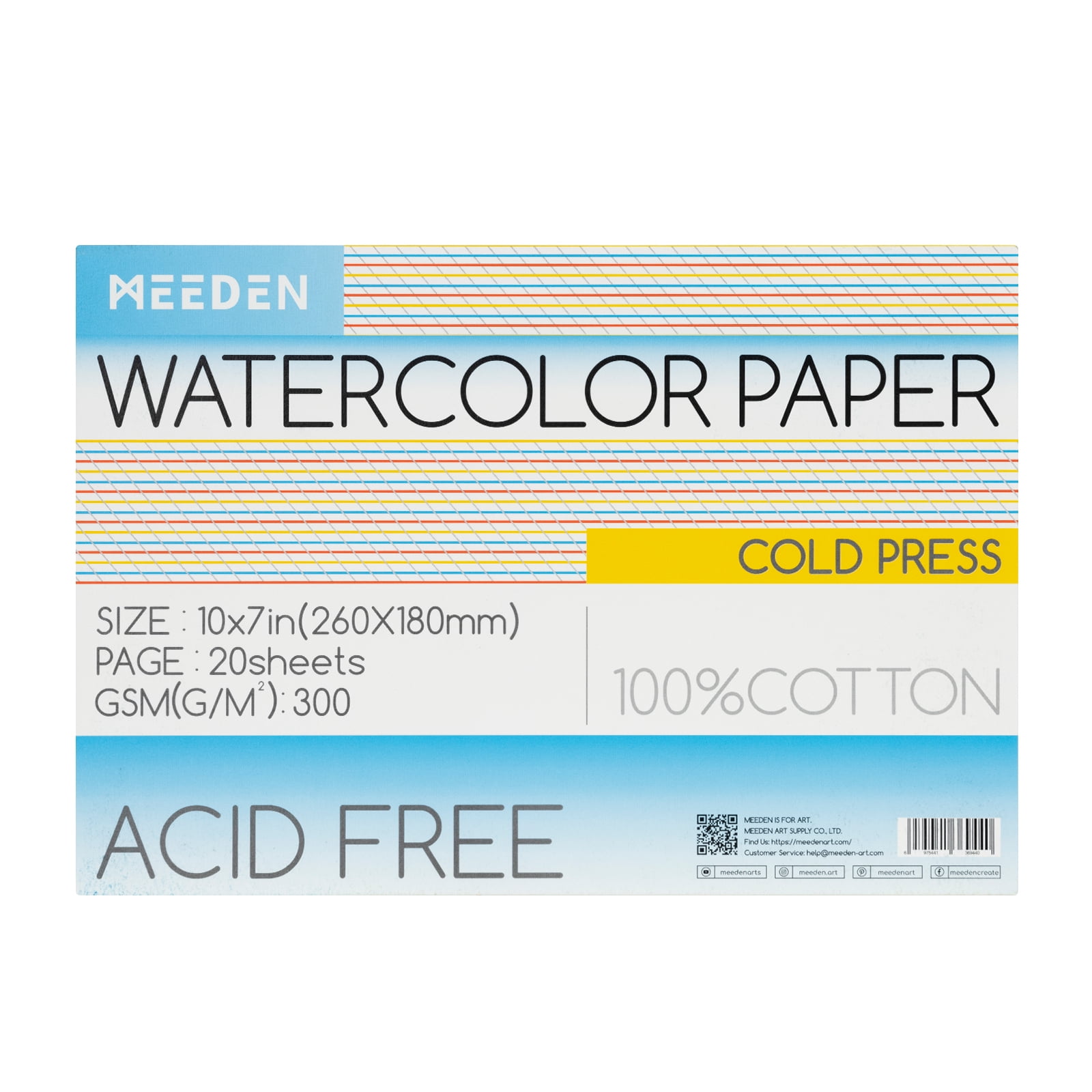 MEEDEN 100 Cotton Watercolor Paper, 10X7" Watercolor Pad, Watercolor Paper Block, Cold Pressed