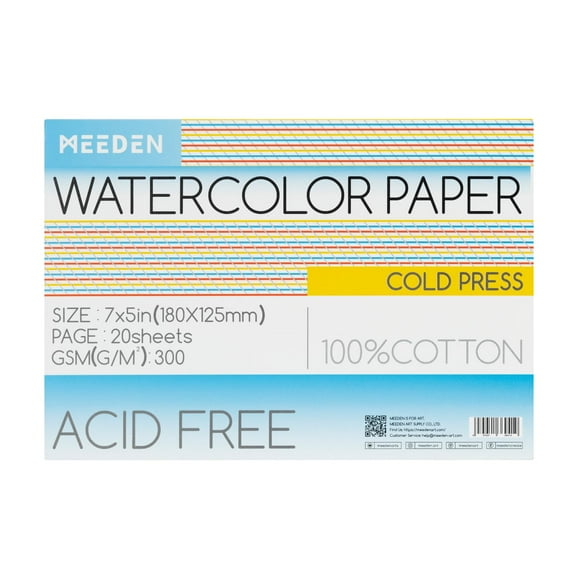 MEEDEN 100% Cotton Watercolor Paper , 5X7" Watercolor Paper , Watercolor Paper Block, Cold Pressed, 20 Paper Sheets