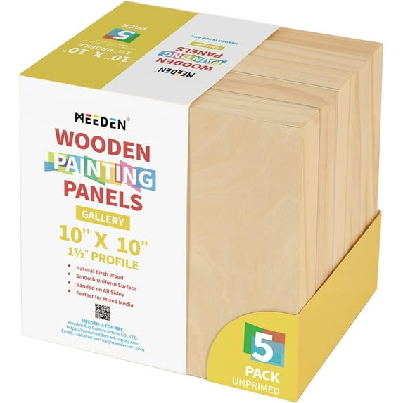MEEDEN 10x10" Wood Panels for Painting, Square Wooden Panels for Crafts and Pouring Art, Unfinished Wood Canvas Board, 5 Pack