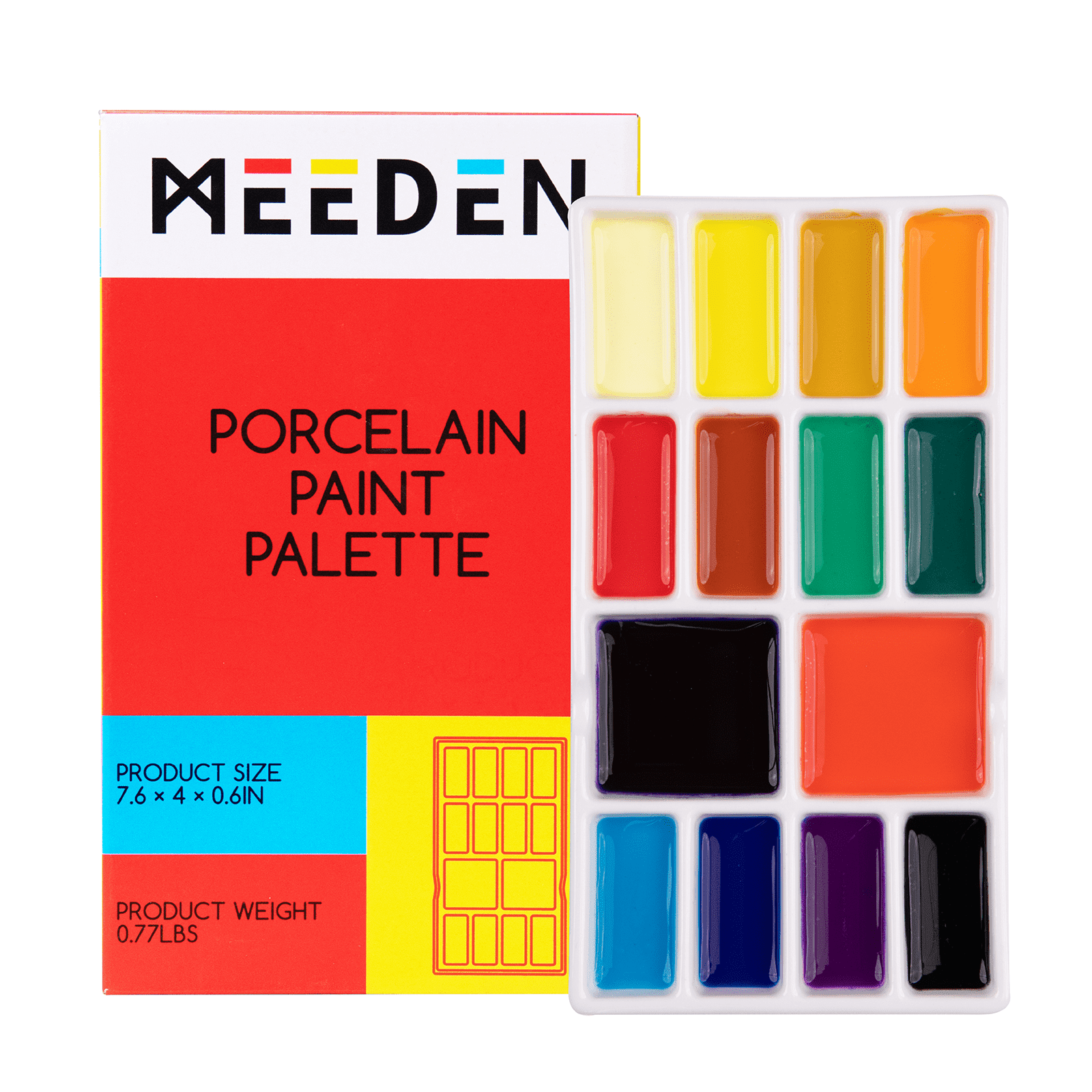 MEEDEN 14-Well Ceramic Paint Palette, Porcelain Watercolor Painting Palette, Porcelain Paint Tray, Ceramic Mixing Palette for Watercolor, Gouache, Acrylic Painting
