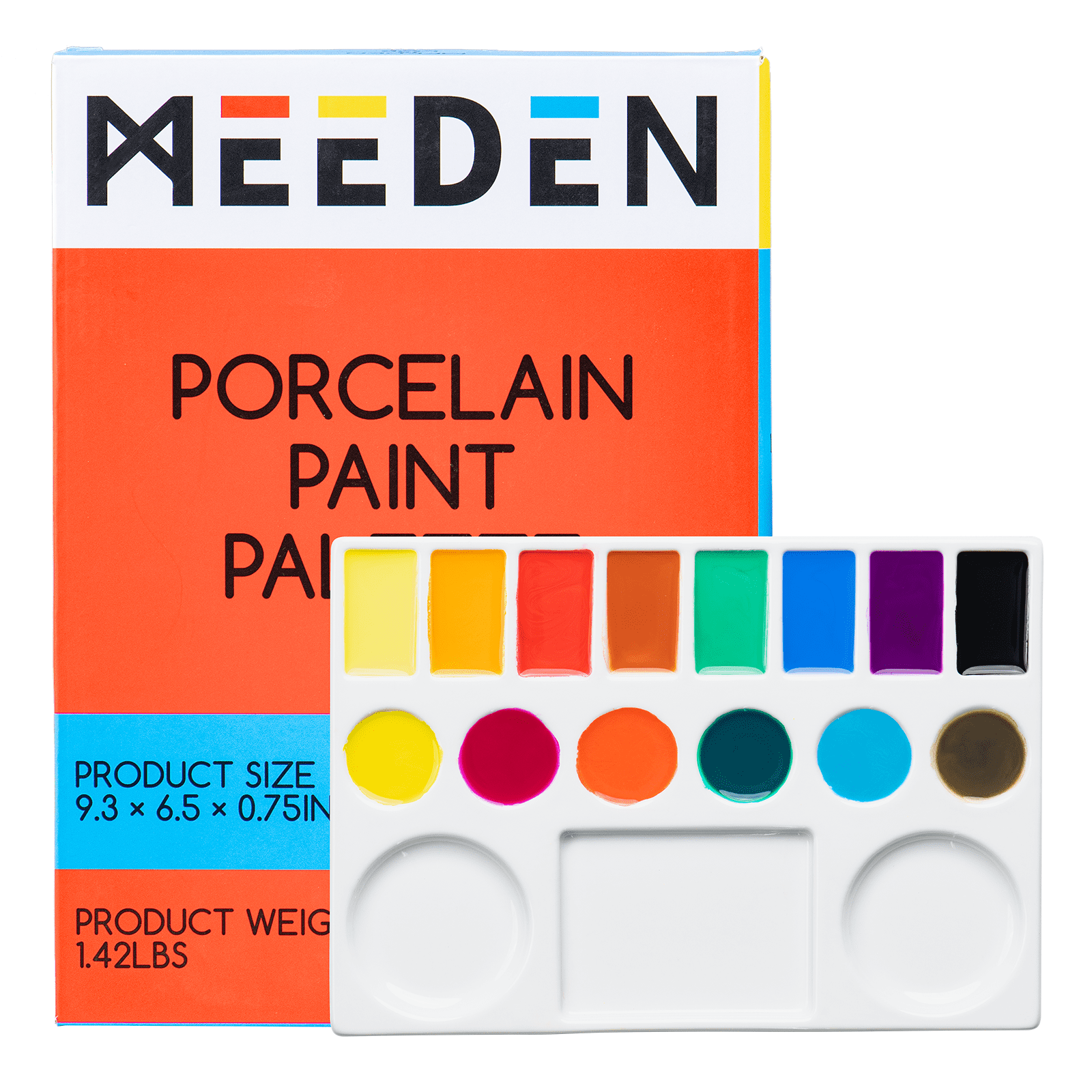 MEEDEN 7-Well Studio Porcelain Paint Palette Tray,Set of 3 w/Color Box,  Artist Mixing Colour Tray by 4-3/4 Inches for Watercolor Gouache