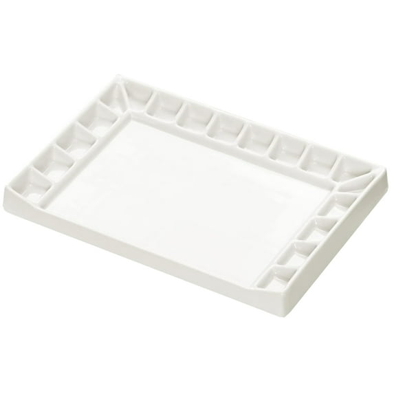 MEEDEN: 18-Well Porcelain Artist Paint Palette - 8x5.5" Rectangle Mixing Art Tray, White Glazed Surface Ceramic, Watercolor-Gouache-Acrylic-Oil Paints