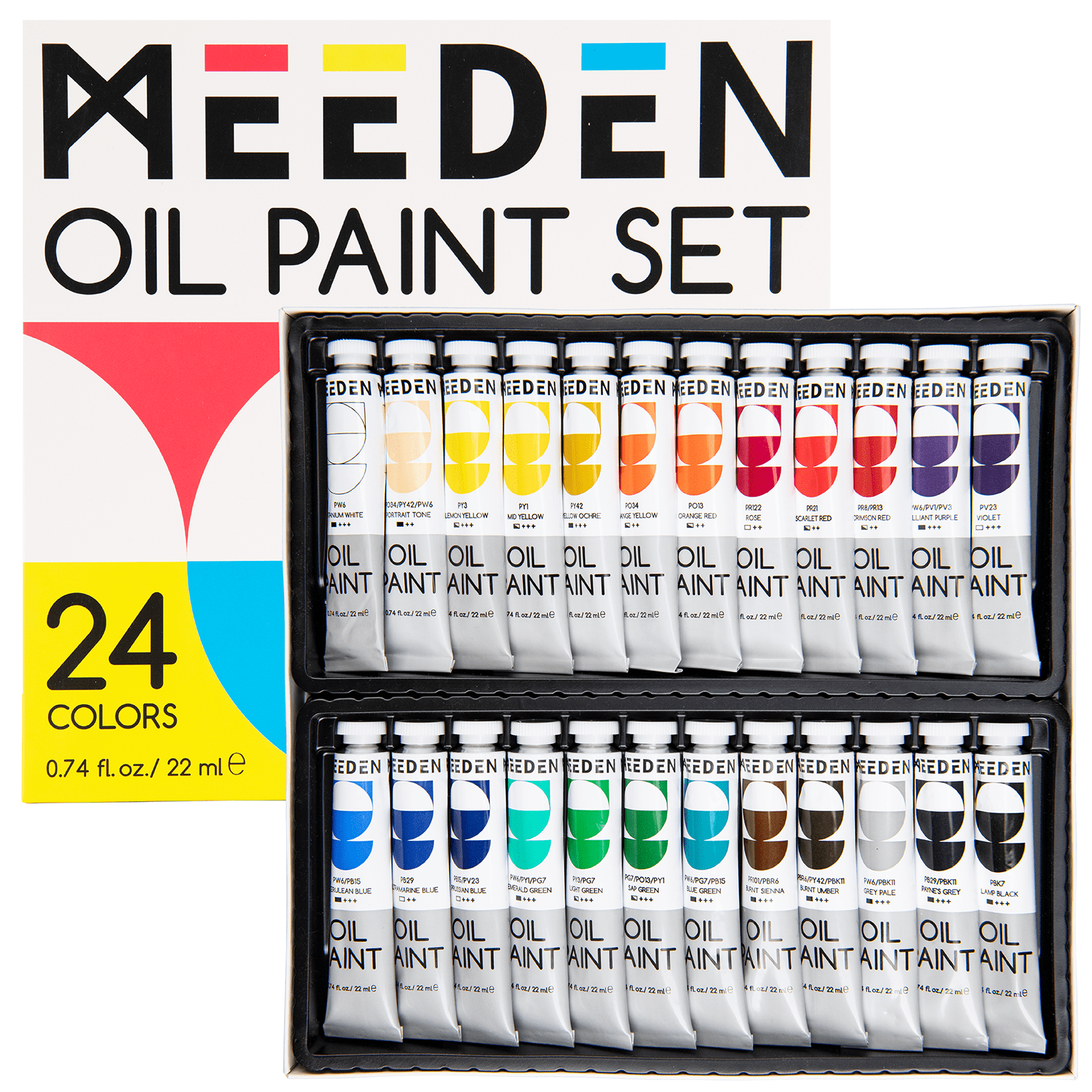 MEEDEN 22ml Oil Paint Set, 24 Pack Assorted Colors Artist Oil Paints
