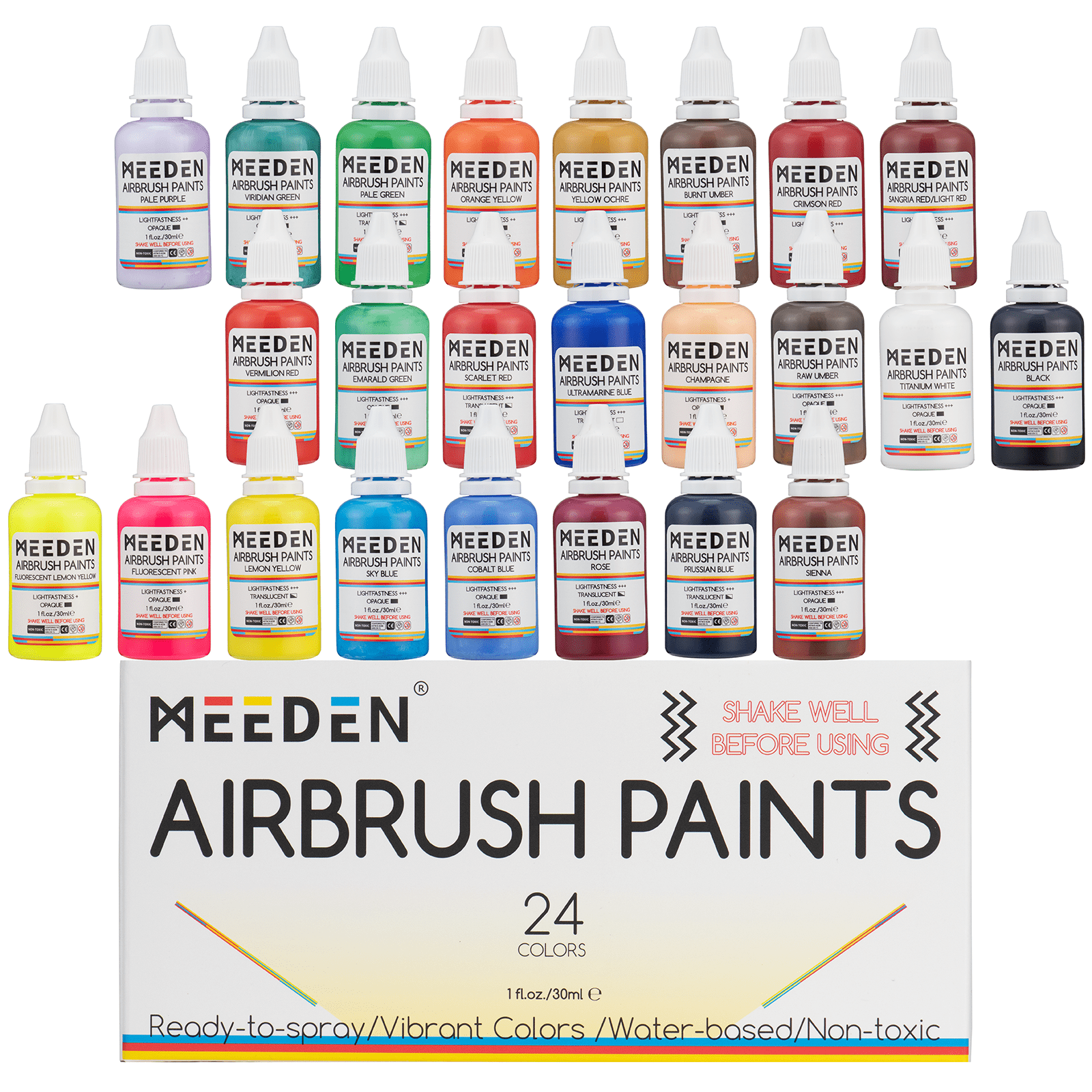 Airbrush Paint 24 Colors Airbrush Paint Set Include Metallic & Neon Colors,  New