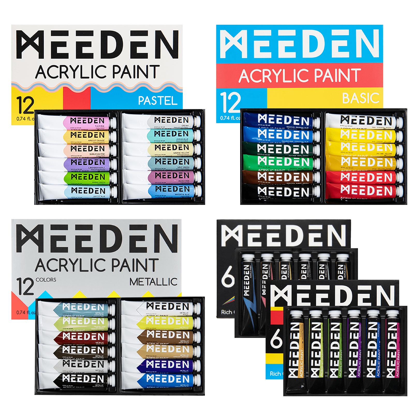 MEEDEN 12-Color Acrylic Paint, 60 ml/2 oz Tubes - MEEDEN ART