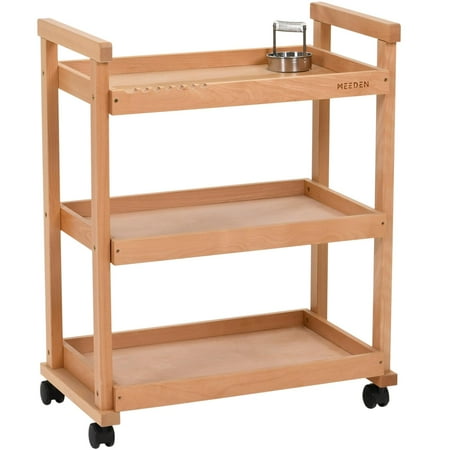 MEEDEN Art Storage Cart, 3-Tier Utility Art Cart with Wheels, Multifunctional Storage Craft Trolley Art Cart on Wheels, Solid Beechwood Art Supplies Studio Cart