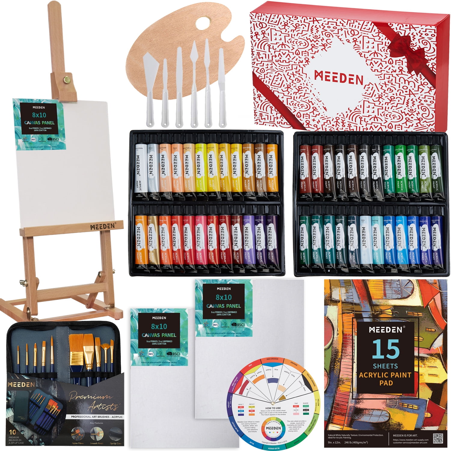 MEEDEN Artist Acrylic Painting Set, Painting Kit with Wood Table Easel, 48  Acrylic Paints , 10 Brushes, 3 Canvases Panels, Art Supply Paint Kit for