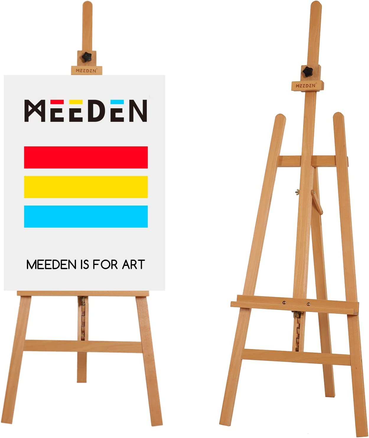 MEEDEN Basic Large Studio Easel, Height Adjustable Artist Portable Easel,  Art Wood A-Frame Paint Easel Stand for Adults Painting and Display, Natural