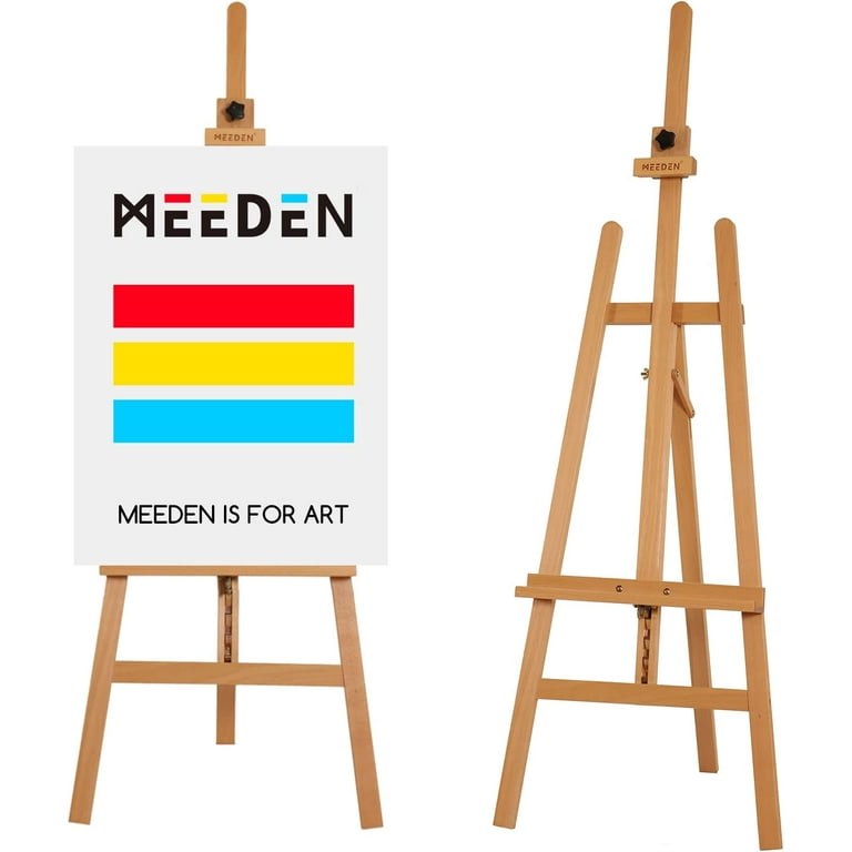 MEEDEN Large H-Frame Studio Easel, Wooden Art Easel with Wheels, Studio  Artist Easel for Painting, Movable and Tilting Flat Available, Holds Canvas  up to 77 