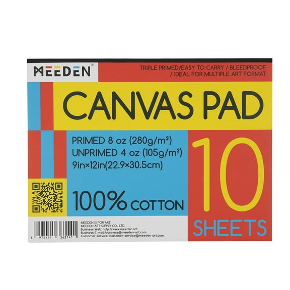 MEEDEN Canvas Paper Pad 9x12'': 20 Sheets 8 Ounce Triple Primed 100% Cotton Acid-Free For All Ages