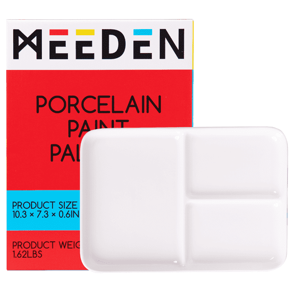 MEEDEN Ceramic Artist Paint Palette, Rectangle Porcelain Watercolor Palette, 10'' 7'' Ceramic Mixing Tray for Gouache, Watercolor, Acrylic Painting
