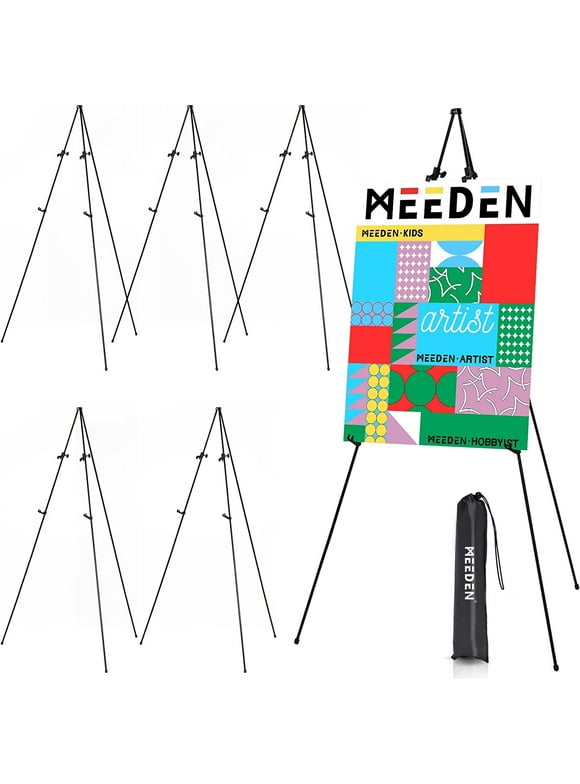 MEEDEN Easel Stand for Display, 63" Tripod Collapsible Artist Floor Easel, Easy Folding Portable Metal Art Easel Stand for Display Show, Posters, Signs, Black, 6 Pack