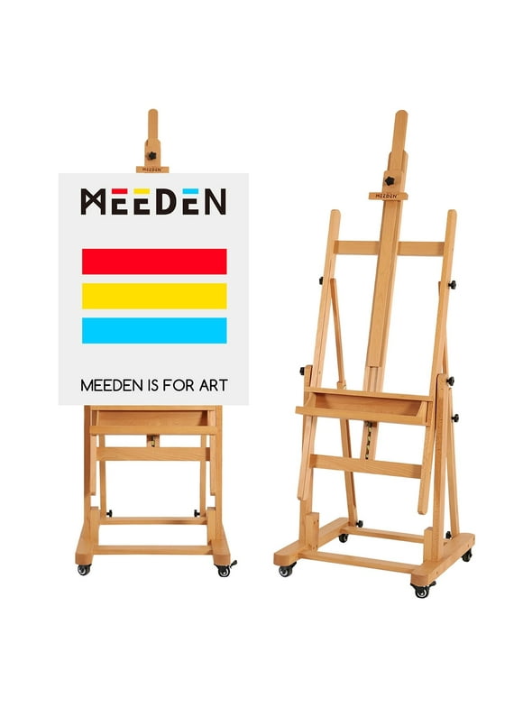 MEEDEN Extra Large Heavy-Duty H-Frame Studio Easel - Solid Beech Wooden Artist Professional Easel, Painting Art Easel Stand with 4 Premium Locking Silent Caster Wheels, Hold Max 82"