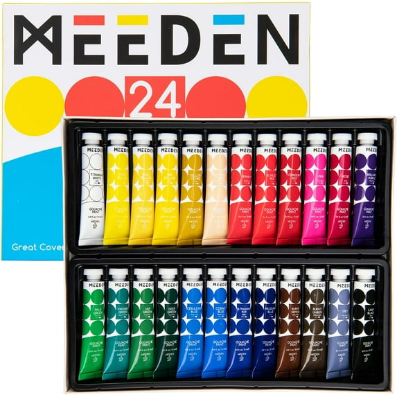 MEEDEN Gouache Paint, 24 x 12ml Gouache Paint Set, Art Painting Supplies for Artist, Adults, Kids, Beginners