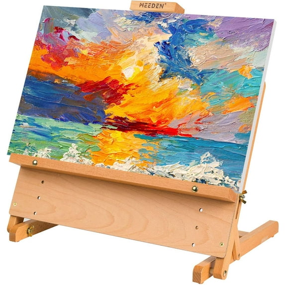 MEEDEN Large Drawing Board Easel, Solid Beech Wooden Tabletop H-Frame Adjustable Easel Artist Drawing & Sketching Board for Artists, Teens & Painters, Holds Canvas up to 23" high