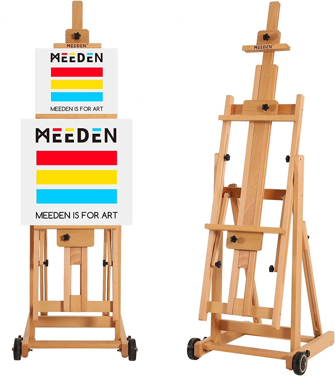 MEEDEN Large H-Frame Studio Easel, Wooden Art Easel with Wheels, Studio  Artist Easel for Painting, Movable and Tilting Flat Available, Holds Canvas  up