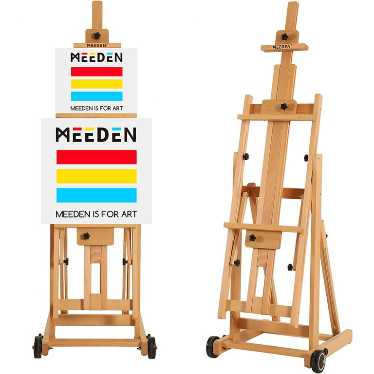MEEDEN Art Painting Easel 67 to 95H, Hold Canvas to 48, Artist Beech  Wood H-Frame Easel Stand, Adjustable Studio Floor Paint Easel with Storage