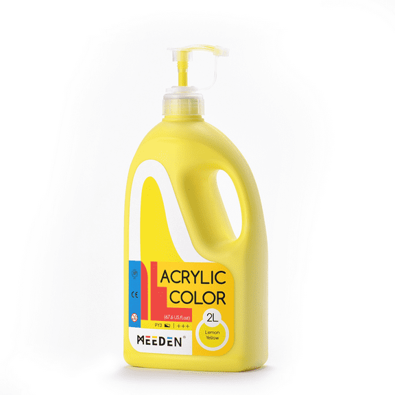 MEEDEN Lemon Yellow Acrylic Paint with Pump Lid, 1/2 Gallon (2L /67.6 oz.) Heavy-Body Non-Toxic Rich Pigment Color, Perfect for Art Class, Wall Painting, Painting Party & Creative DIY