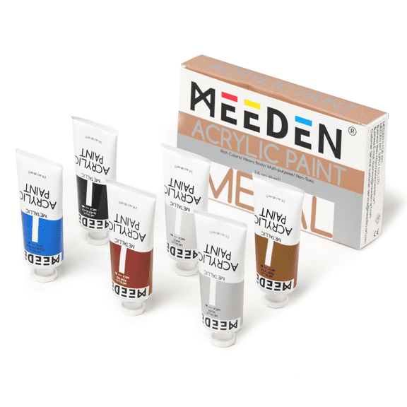 MEEDEN Metallic Acrylic Paint, 6 Colors Heavy Body Acrylic Paint Set, 60 ml/2 oz Pro Tubes, Rich Pigments Non-Toxic Art & Craft Paints for Artists, Hobby Painters & Beginners
