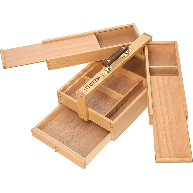 MEEDEN Multi-Function Artist Storage Box, Portable Wood Artist Supply  Storage Organizer with Drawer, Beechwood