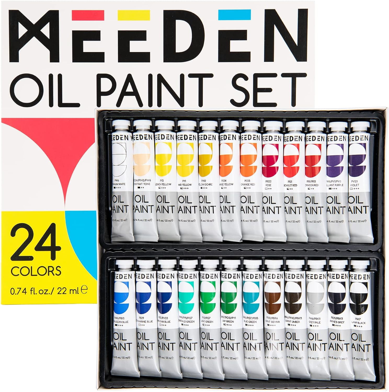 MEEDEN Oil Paint Set, Non-Toxic 24 x 22ml/0.74oz Oil Paints for Canvas Painting